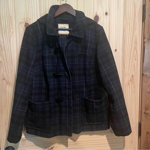 Old Navy Navy and Green Plaid Wool Blend Pea Coat Size XL